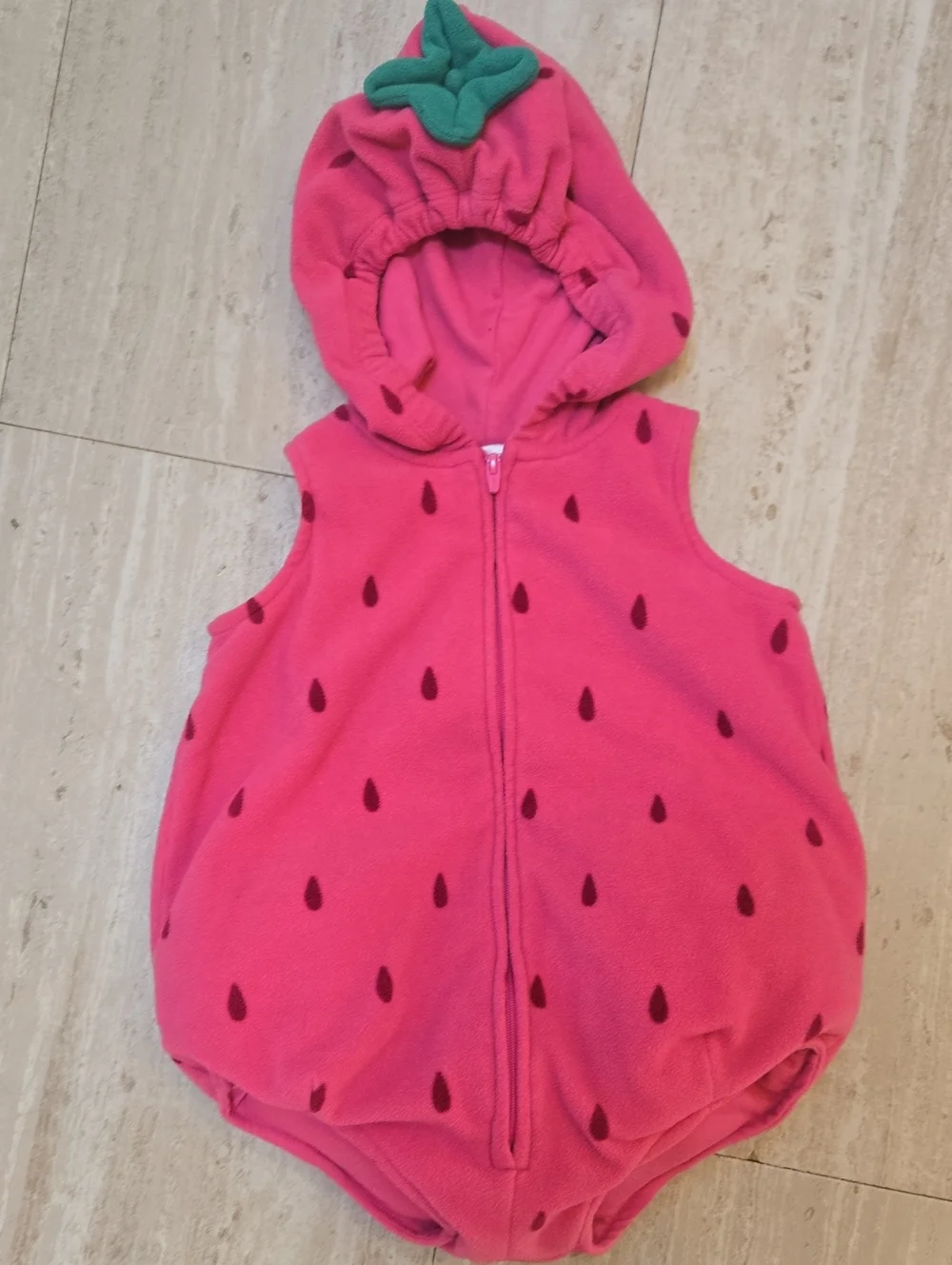 Carter's Pink Strawberry Hooded Zipper Fleece Baby Romper Costume